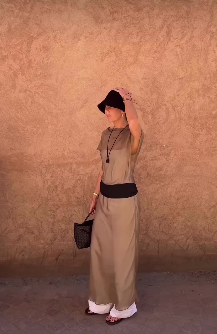 @hannahlewisstylist Wearing the BIBI sheer maxi in nude silk chiffon…Made to…