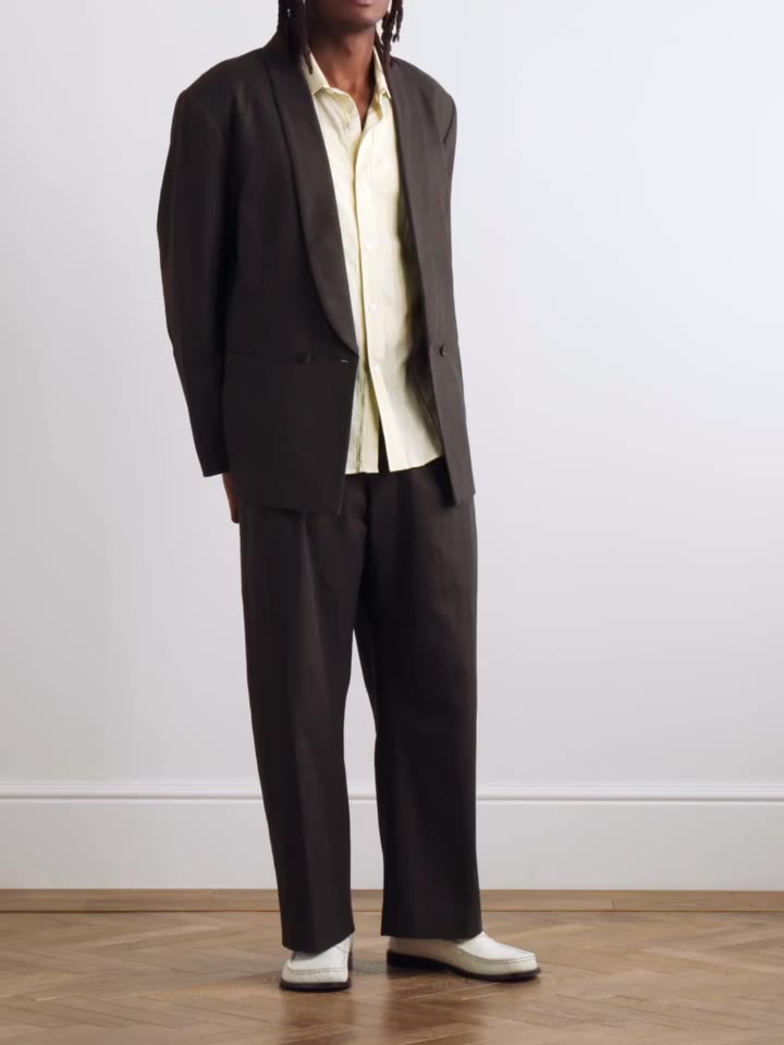 Sumi Dyed Canvas Suit and Pale Green Dobby Stripe Shirt details on @mrporter