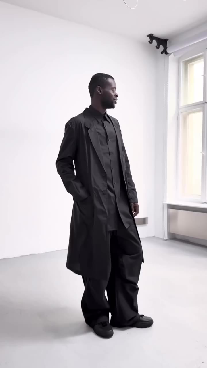 Y-3 Long blazer, long shirt and pants / Puro leather sneakers /