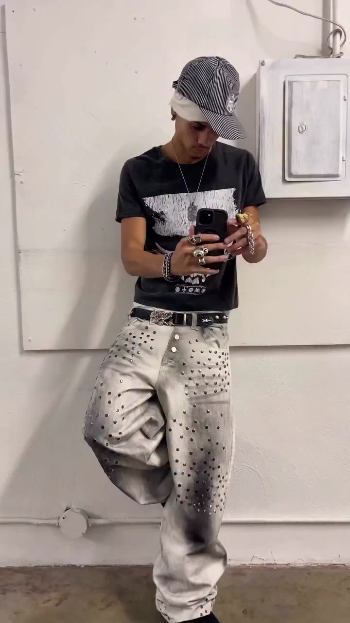 RED5X Model is wearing: .DEATHNOISE XXX TOUR TEE .OUTLAW RIVETED DENIM .YANK…