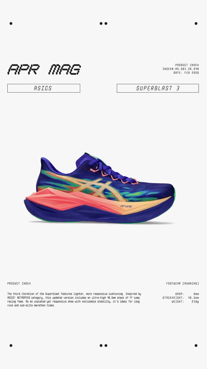 ASICS Superblast 3 – now live on the @apr_mag Product Index. #aprmagproductindex