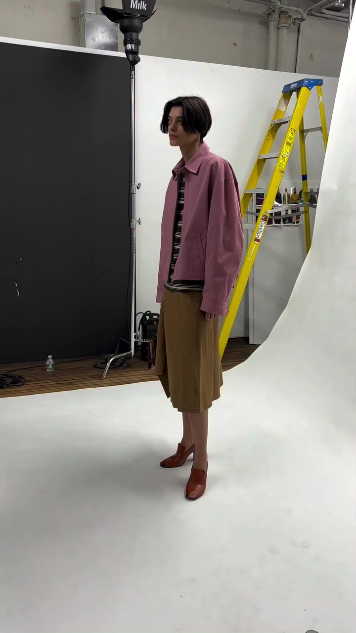 Camera ready . Bianca in the Golf Jacket + Mariner Stripe Tee + Diagonal Denim…