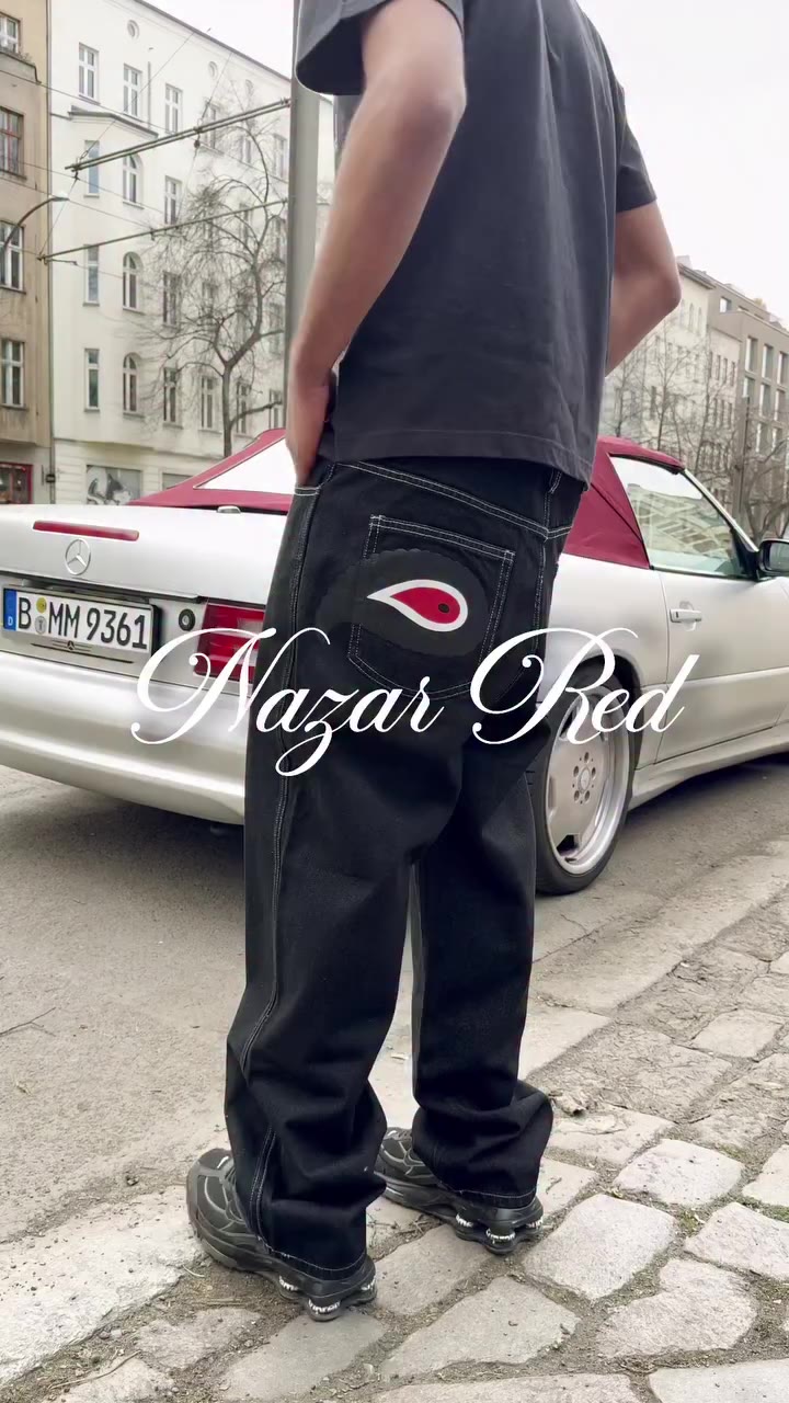 NEW BLACK RINSED BLACK&RED NAZAR DENIM ONLINE NOW