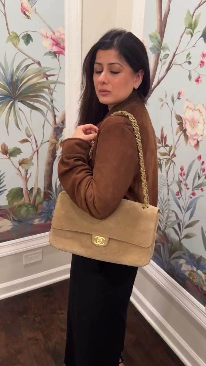 Chanel maxi flap size 32 dark beige suede with ghw