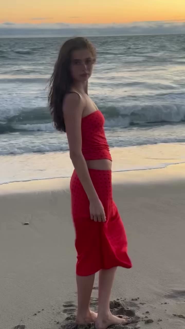 Emilia in our newest simple tube top & bias slip skirt in chili pepper 🌅…