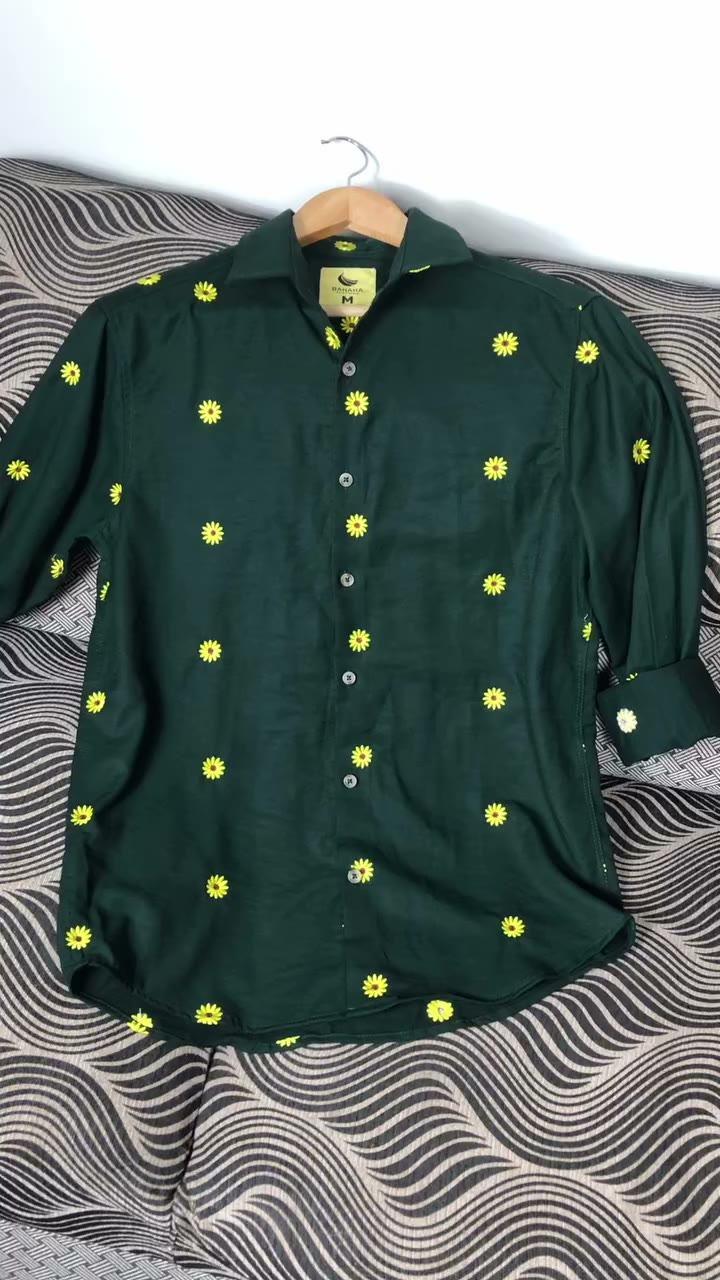 Premium sunflower Embroidery shirt. Green sunflower 🌻