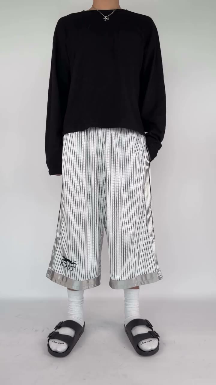 BAGGY PINSTRIPE MESH SHORTS BY EIGHT. AVAILABLE JULY 17TH 4PM CST.