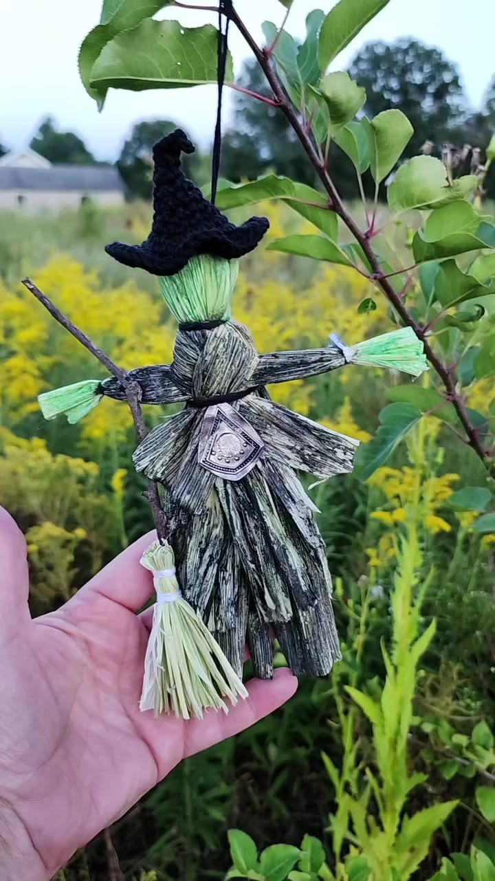 ✨️ Folkart Kitchen Witch I made with magic trash!✨️ Using the husks from 🌽…