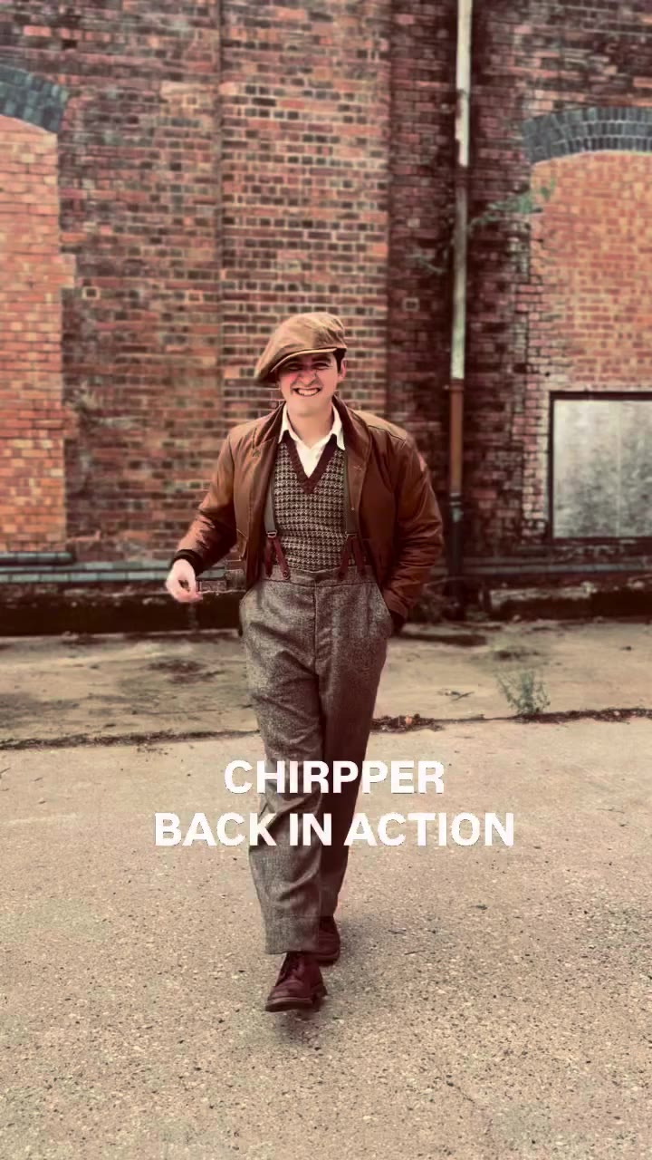 CHIRPPER BACK IN ACTION. wearing our Oldroyd trouser in brown marl wool and…