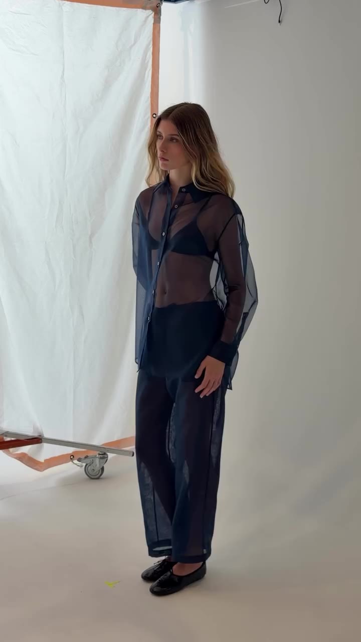 The Renggli Organza Button-Up and Trousers — cut from matte Japanese organza.