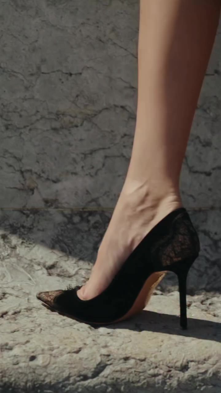 Exquisite lace detailing brings a sensual finish to the Velvet Meadow Pumps…