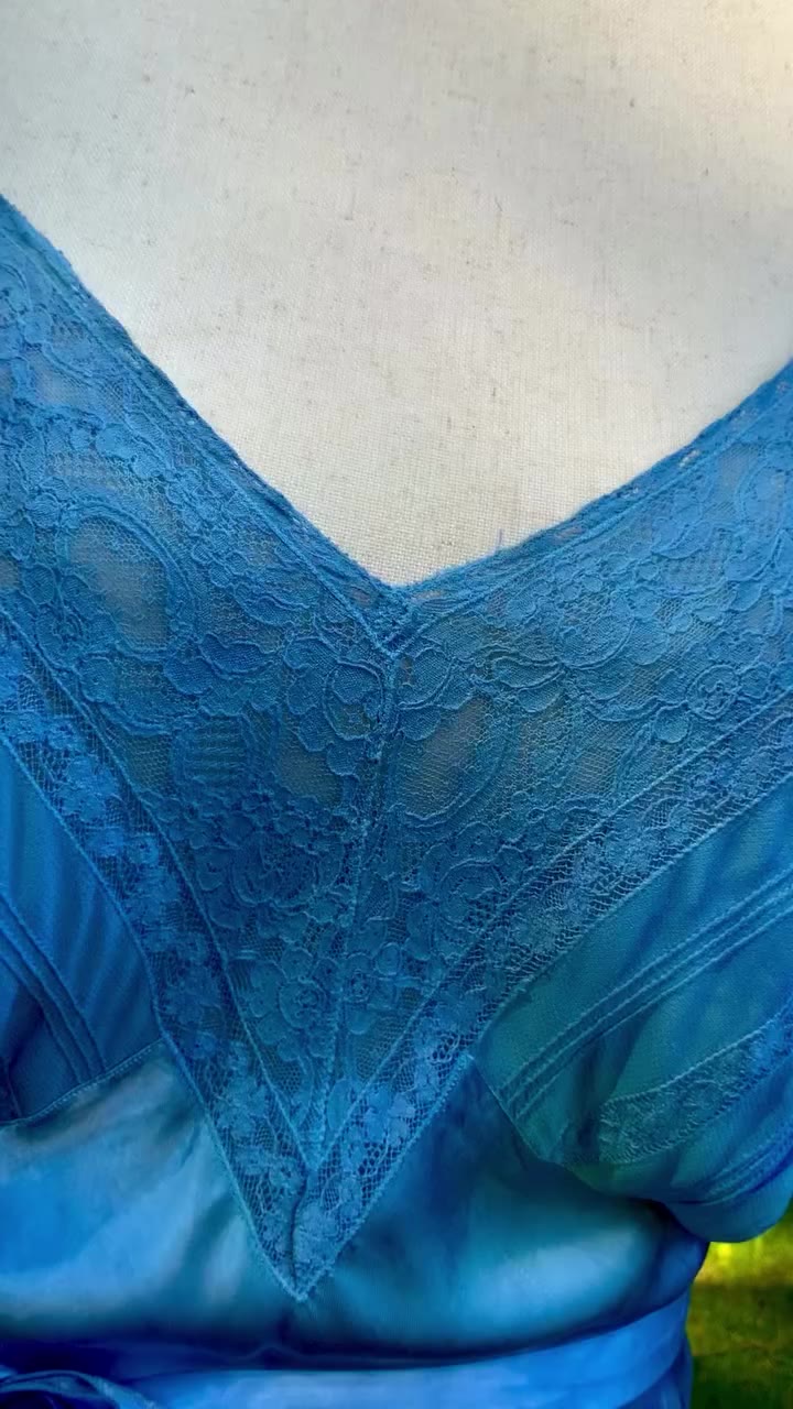 Too beautiful to stay in the bedroom. 💙 Hand-dyed vintage satin & lace. One…