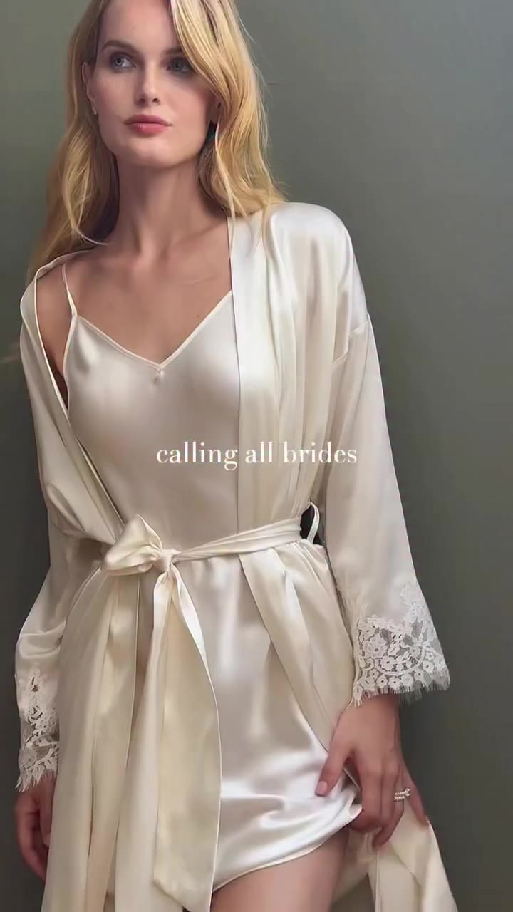 The dress isn’t the only look that matters. Our Bijou slip dress and silk robe…