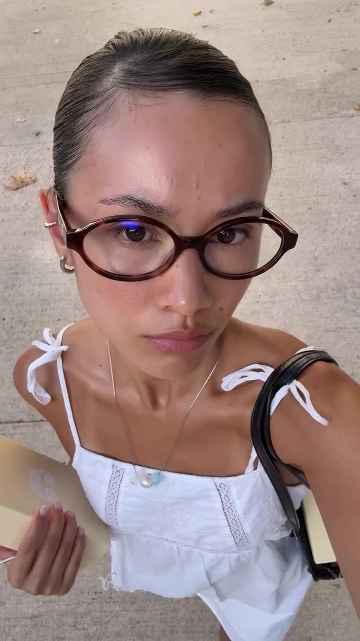 Selma in blue light glasses seen on a walk with Lena @wonnnng