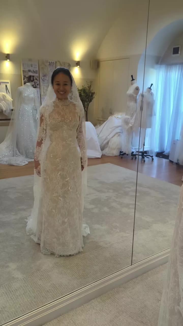 Beautiful real couture bride Evangeline in her sheer lace gown with sheer cup…