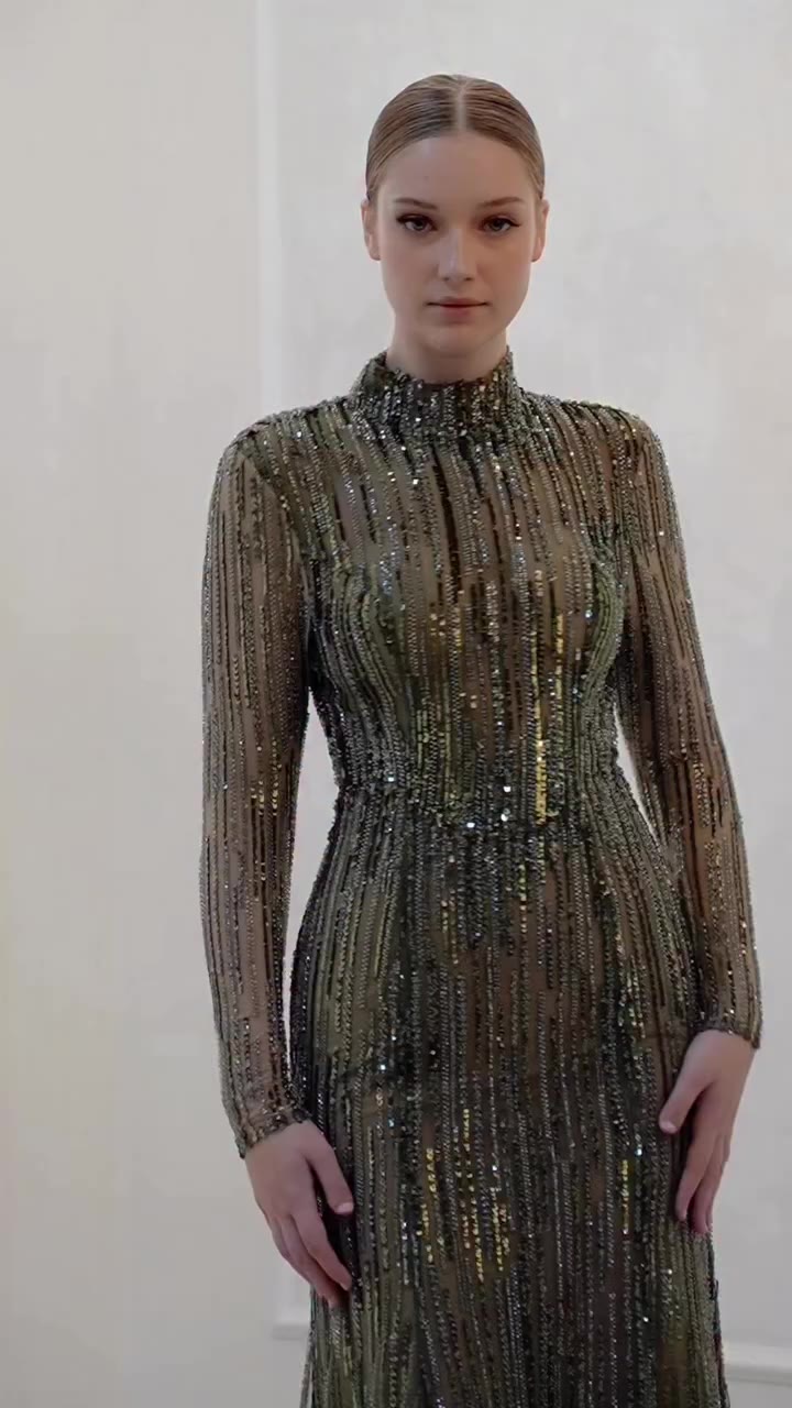 Bead Embroidered Long Sleeves Gown Shop the collection now at…