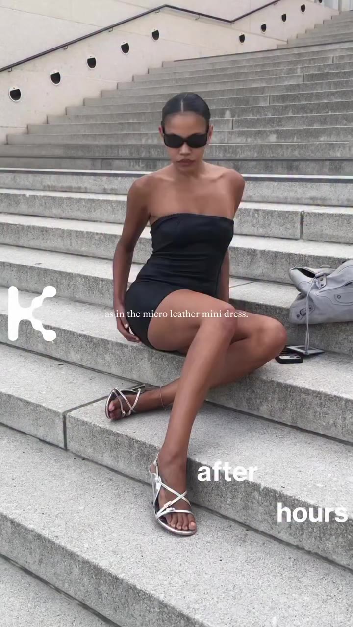 @bellebres in the after hours micro mini & icon sandal 🖤 shop KHY leather on…