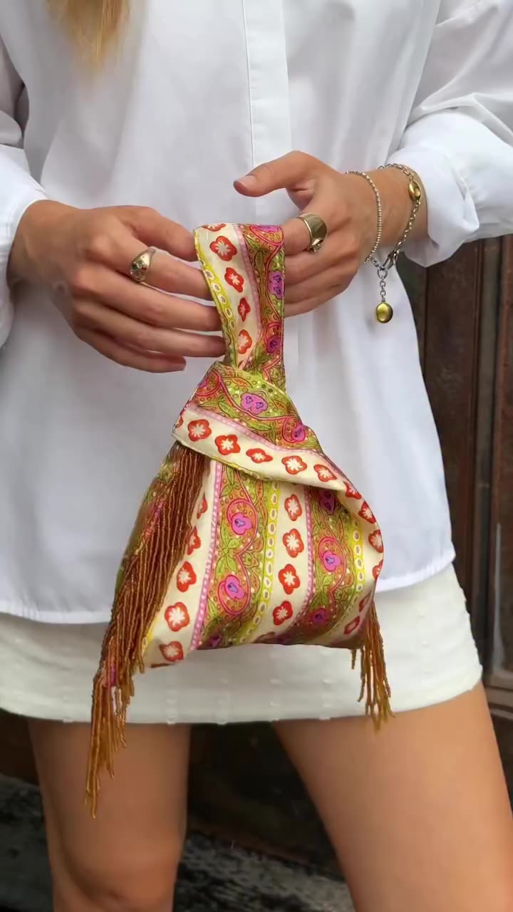 The Paloma Bag 🌸 100% silk sourced in Paris, finished with 2 inch golden…