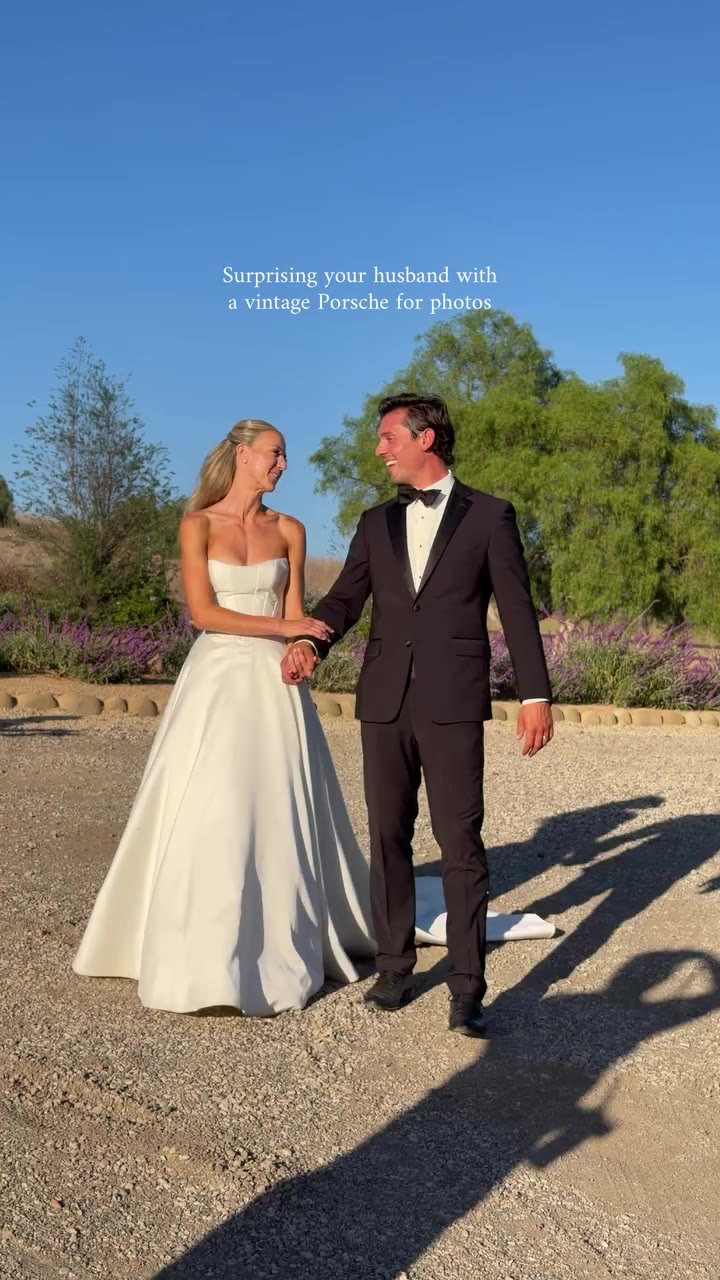 When the groom loves vintage cars so his bride surprises him with a vintage…