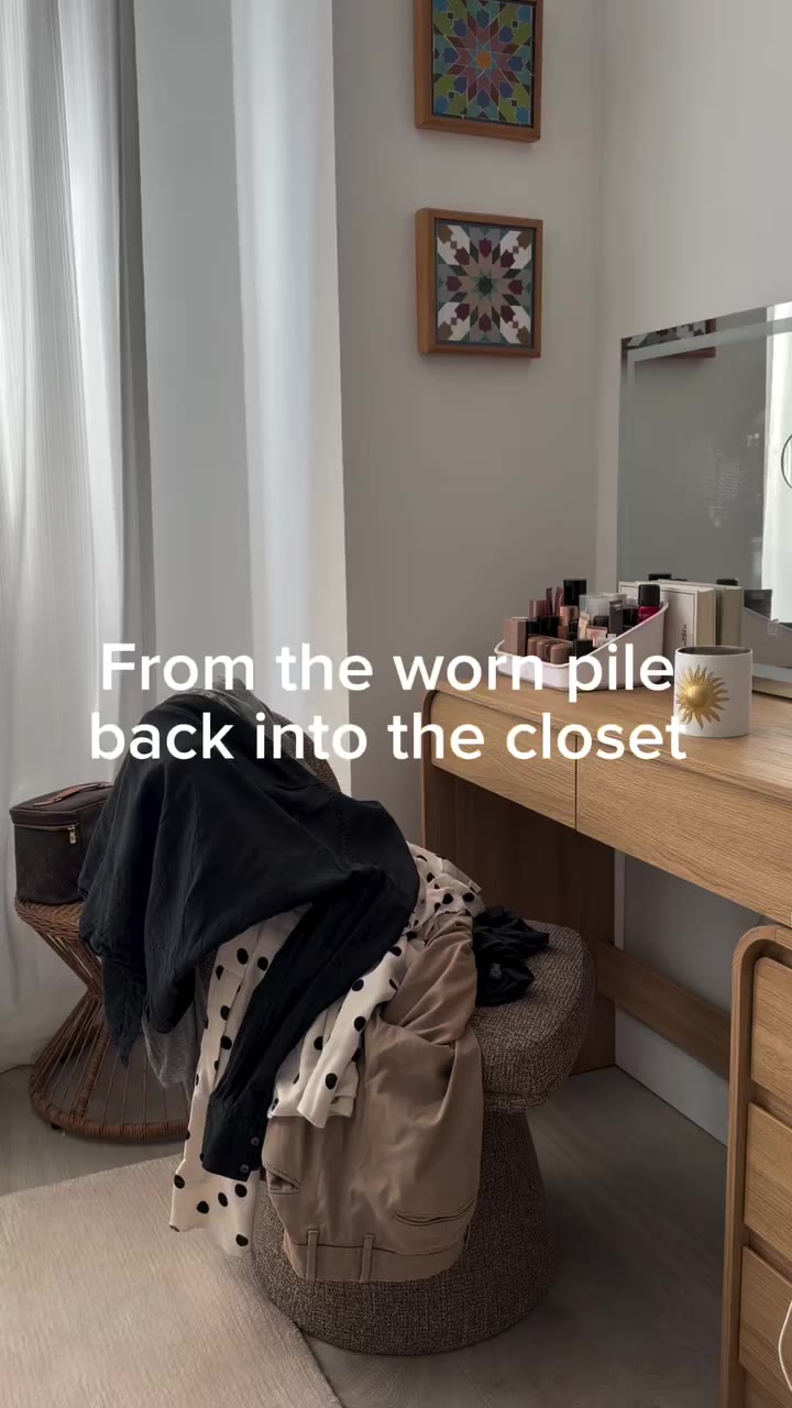 The chair isn’t storage anymore. RESET = dry shampoo for clothes. Spray what…