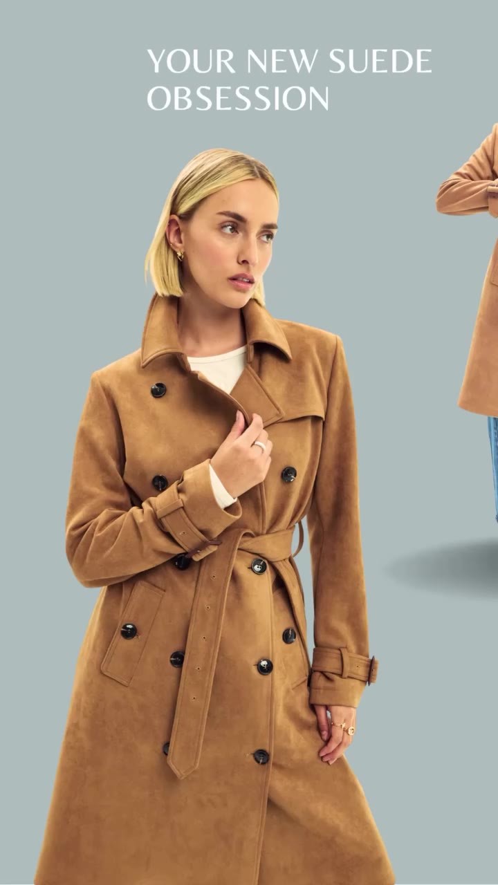 Fall’s must-have layer, the ELLE way. 🤎 Discover our Faux Suede French Trench…