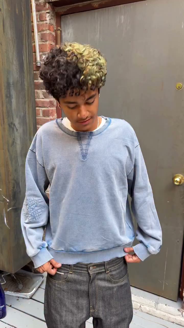 On Body Look of the Repaired Washed Blue Crewneck Available October 3rd at…