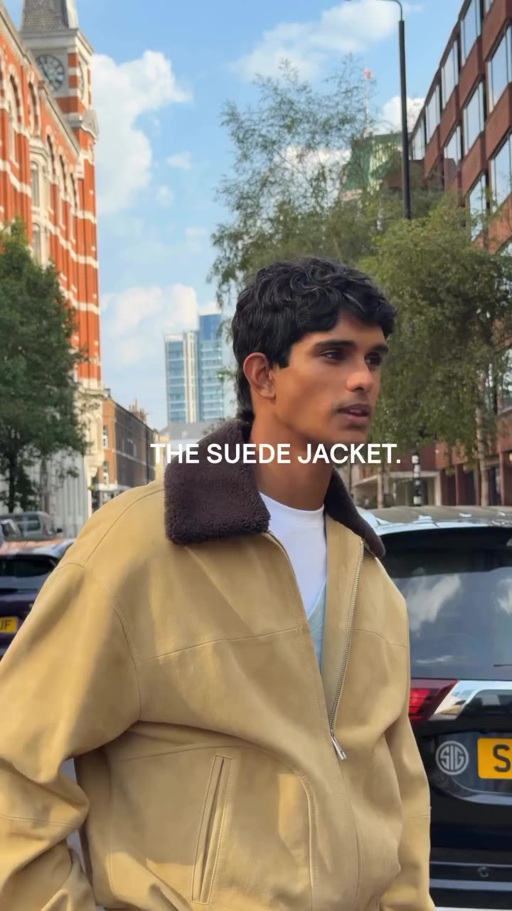 The Suede Jacket. This jacket is crafted from a soft, textured fabric for a…