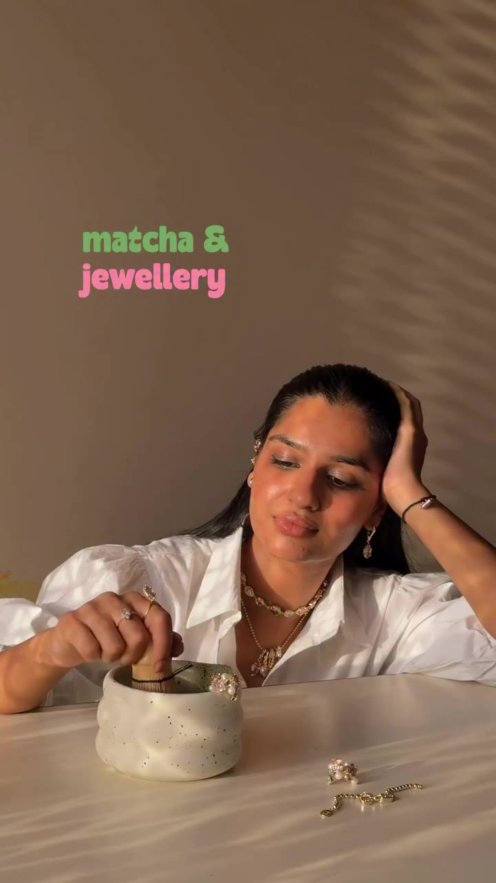 Serving matcha with a side of sparkle 💚🩷💎 #AmamaJewels #Amama #AmamaDaily