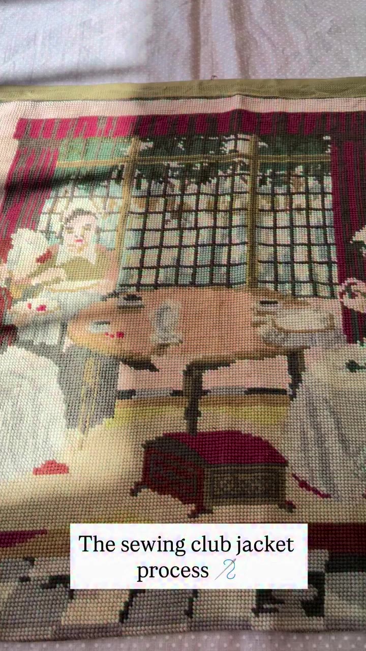 The sewing club composition. A huge needle point with 3 ladies that makes…
