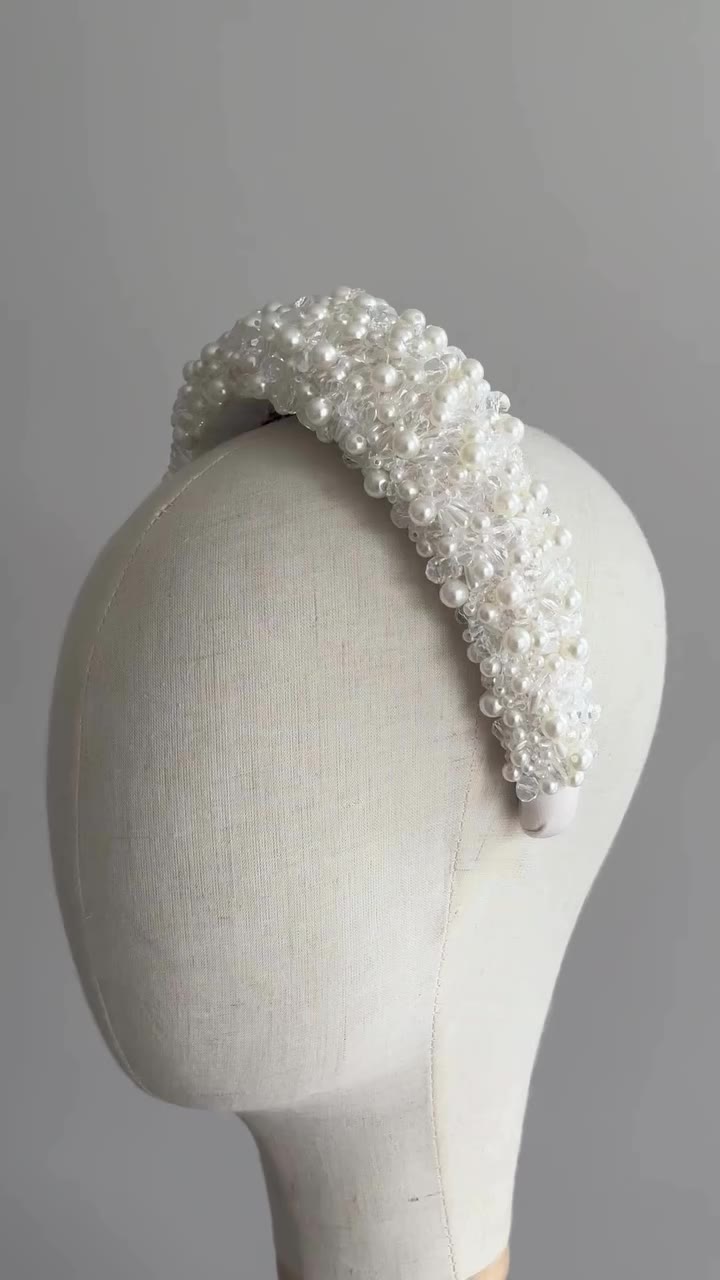 The Padded Hairband, Pearl & Crystal. A timeless bridal classic, delicately…