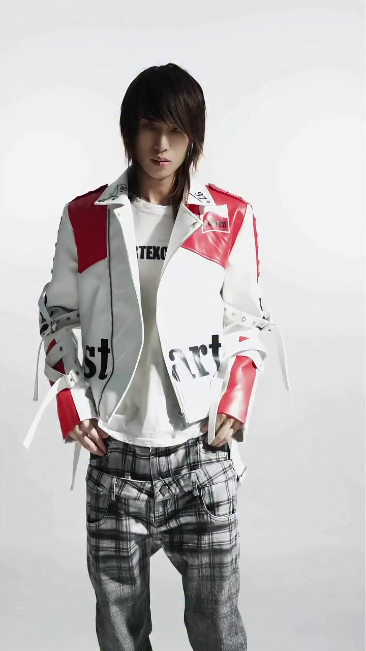 Printed stand-collar leather biker jacket STARTEXCEEDEND 26FW Part.2 Online…