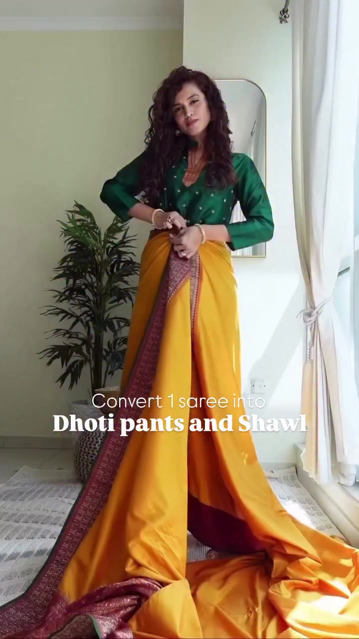 Convert 1 saree into Dhoti pants and Shawl 🥻 . Dhoti saree drapping , dhoti…