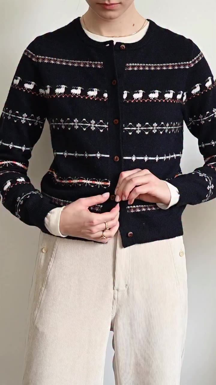 Sheep motif fair Isle wool cardigan 🐑 Available in our website now…