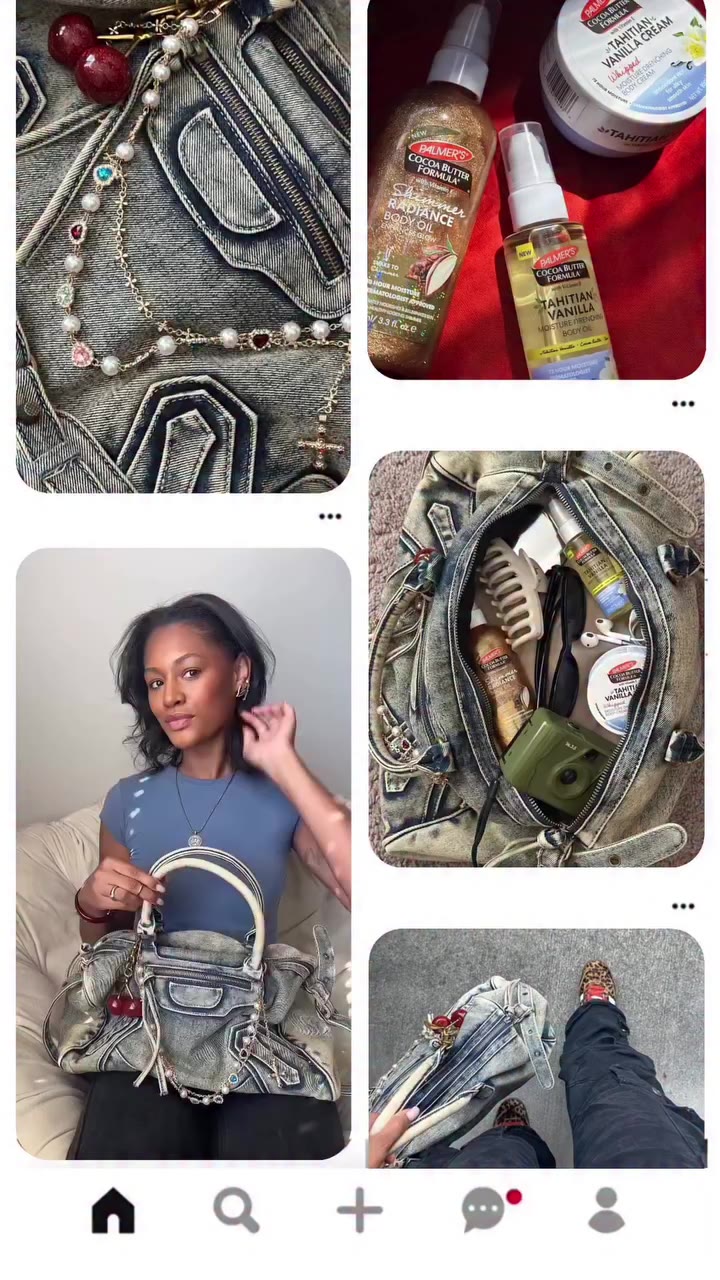 inside the denim bag 🫐✨ my mini essentials I'm not leaving behind @palmers…