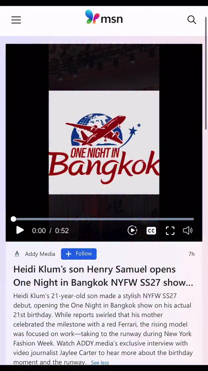 Heidi Klum‘s son @henrygunthersamuel opens One Night in Bangkok NYFW SS27…