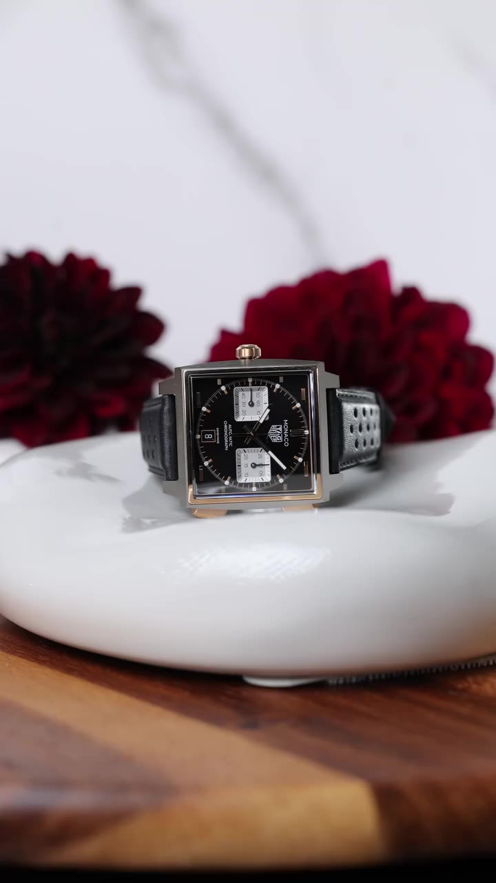An icon, reimagined. The TAG Heuer Monaco Chronograph — titanium, 18K rose…