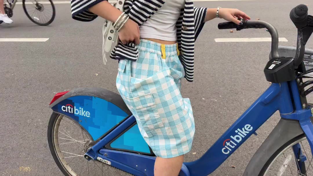 Biking through Central Park in @giftedmirage shorts