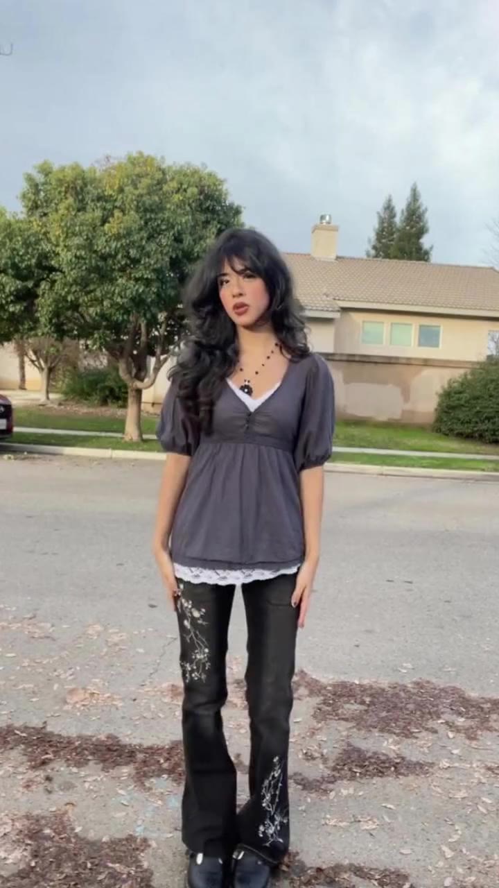 Y2K grunge fall aesthetic 🕯️ Babydoll top & embroidered flare jeans for…