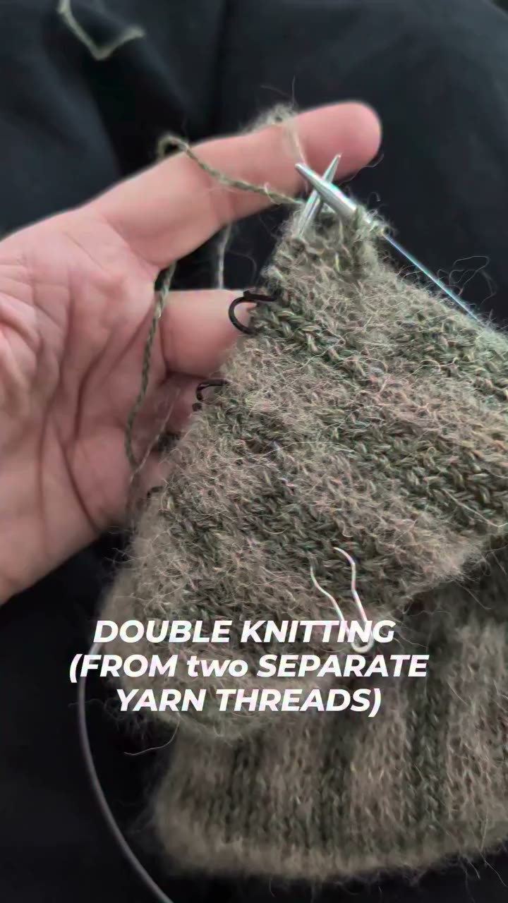 Double knitting with two different yarn threads! It creates two face/two…