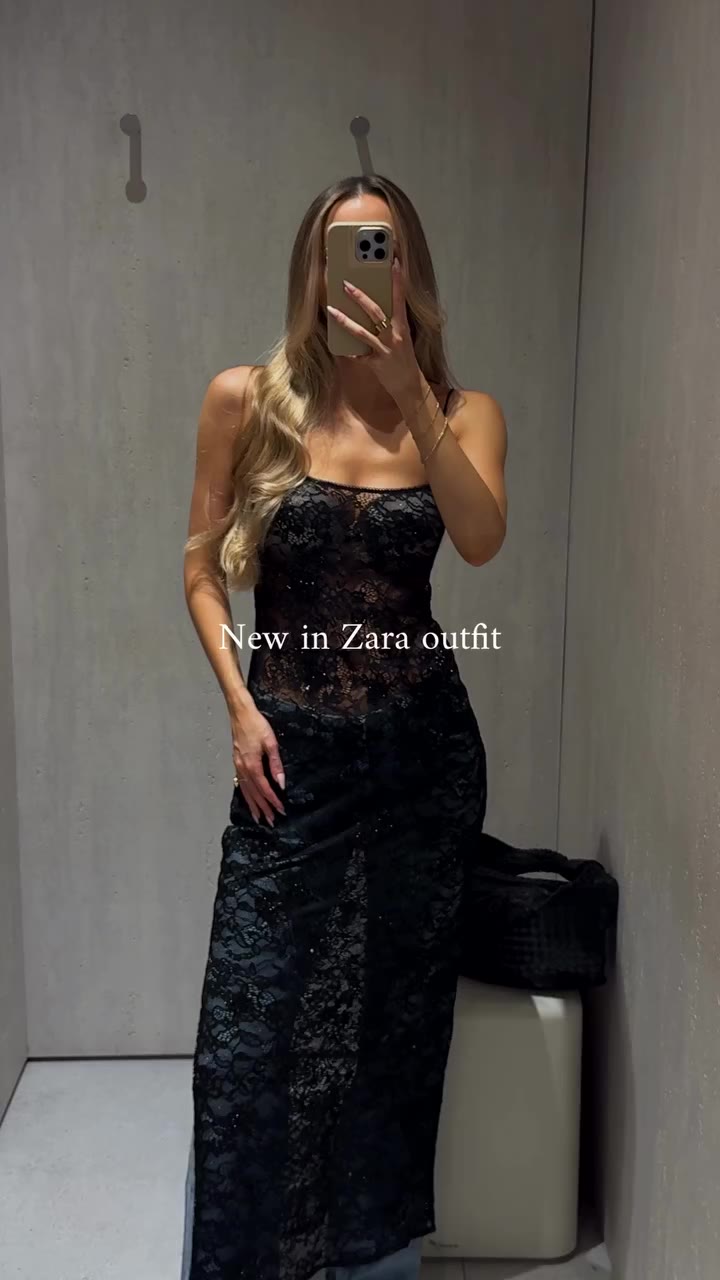 A new in Zara outfit 🖤 The most stunning lace top layered with wide leg jeans…