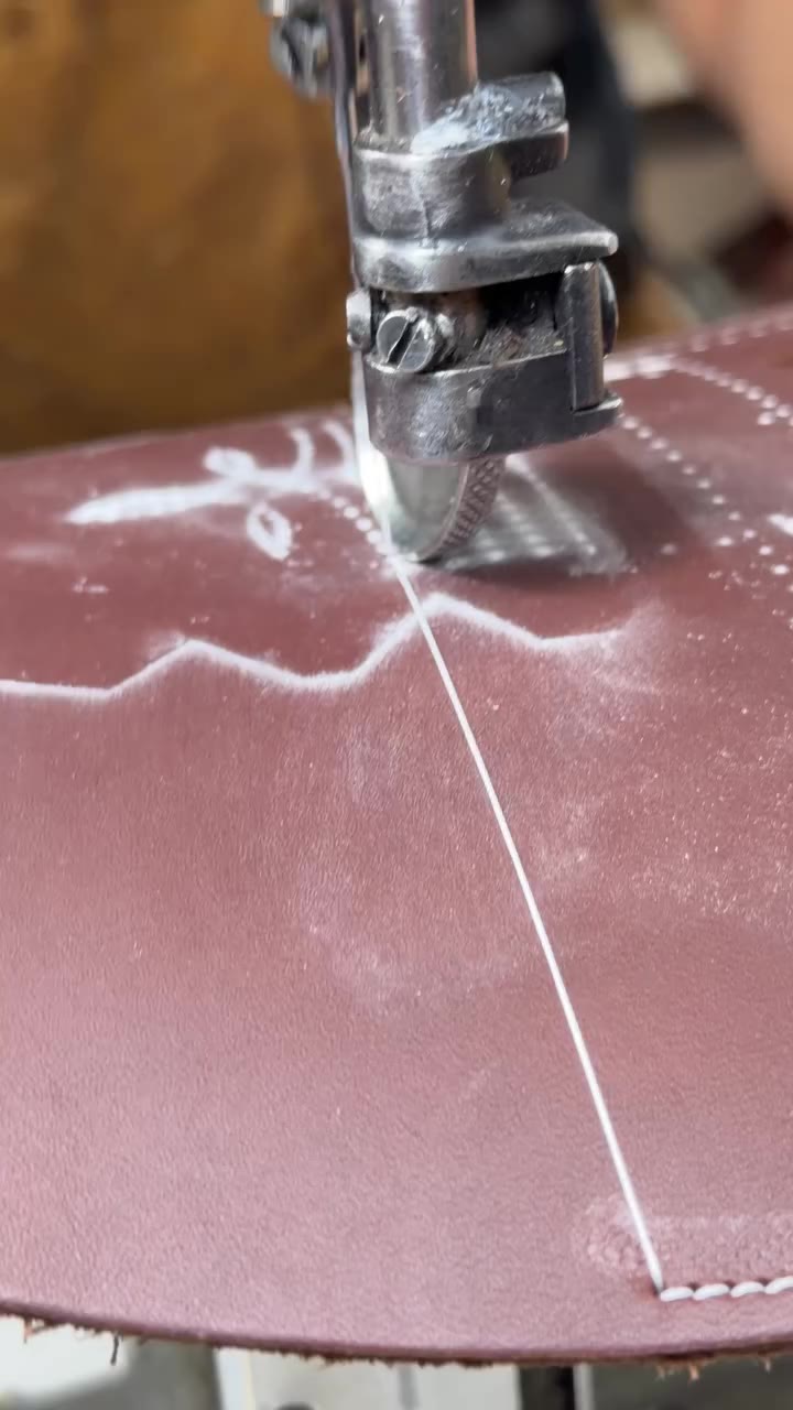 Sewing the toe bug. A classic western detail, carefully stitched into the vamp…