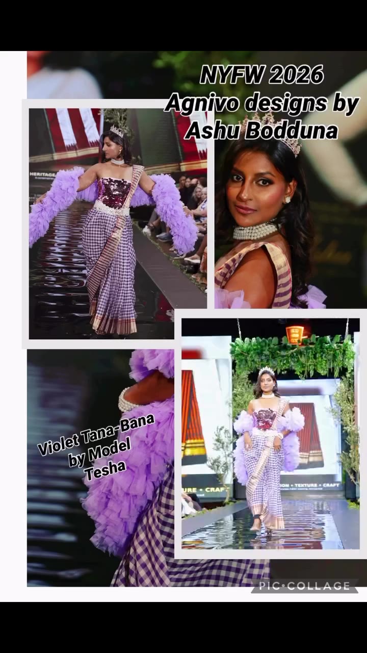 Agnivo model Tesha showcasing the look Violet Tana-Bana at NYFW season ‘16 …