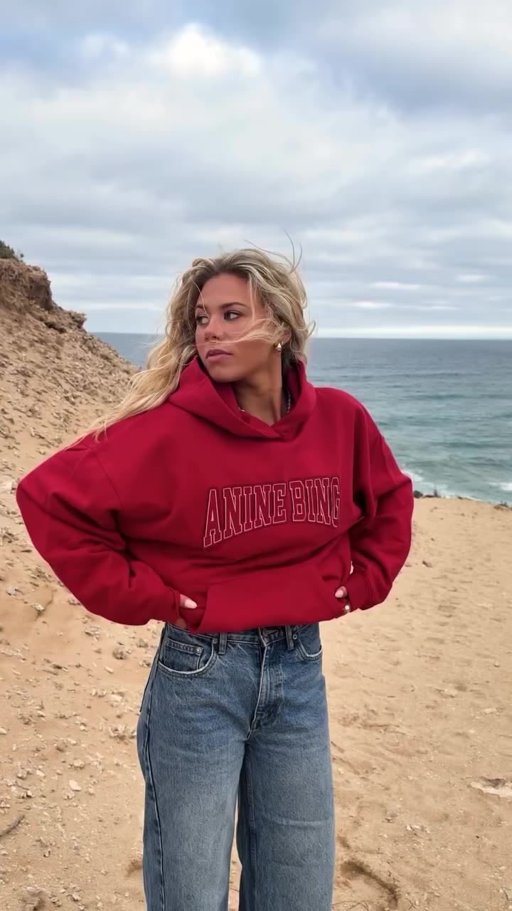 The ANINE BING Harvey Sweatshirt in Tango Red is that really good red - bold…