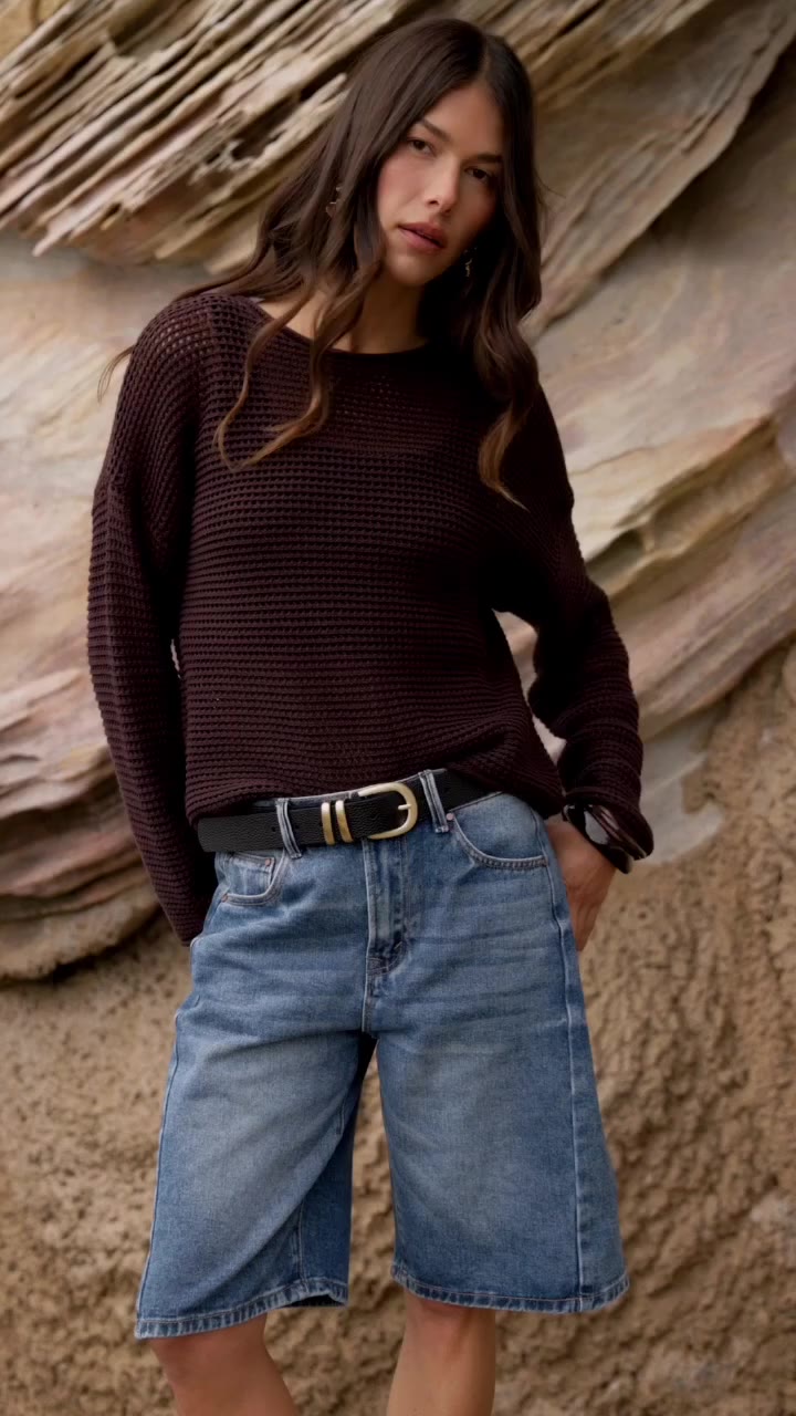 The texture. The colour. The fit. The Dawn dark chocolate crochet knit jumper…