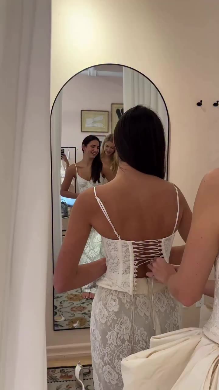 The joy of being a girl getting laced into your future wedding day look…