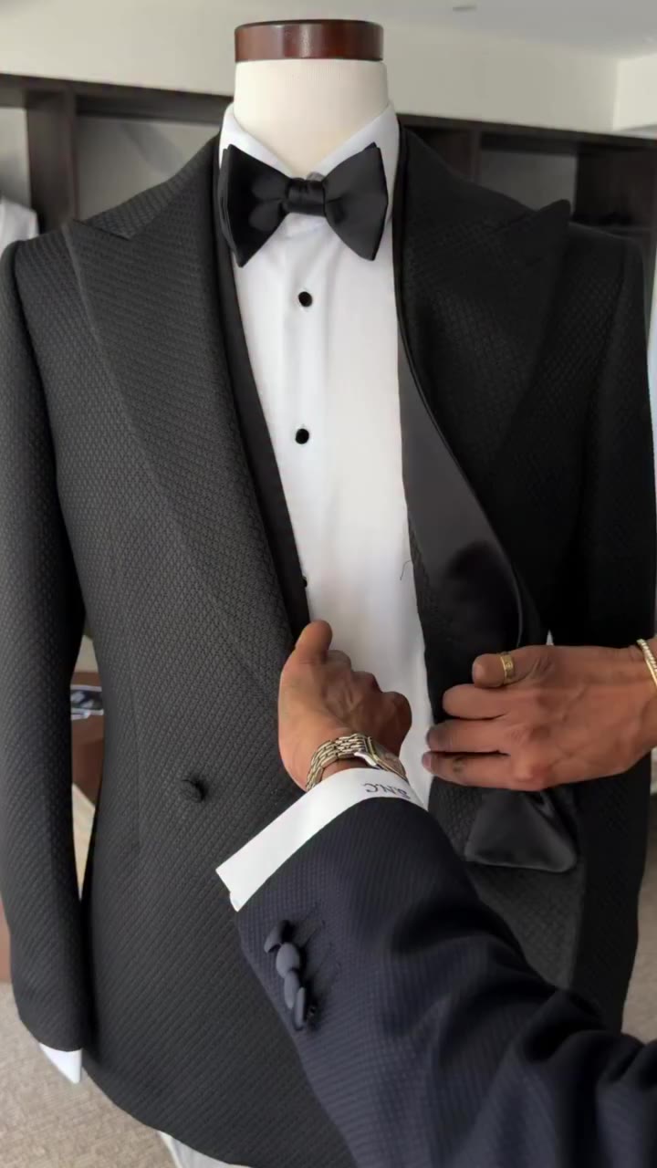 The black tuxedo, redefined through texture. The Riccardo cut meets our…