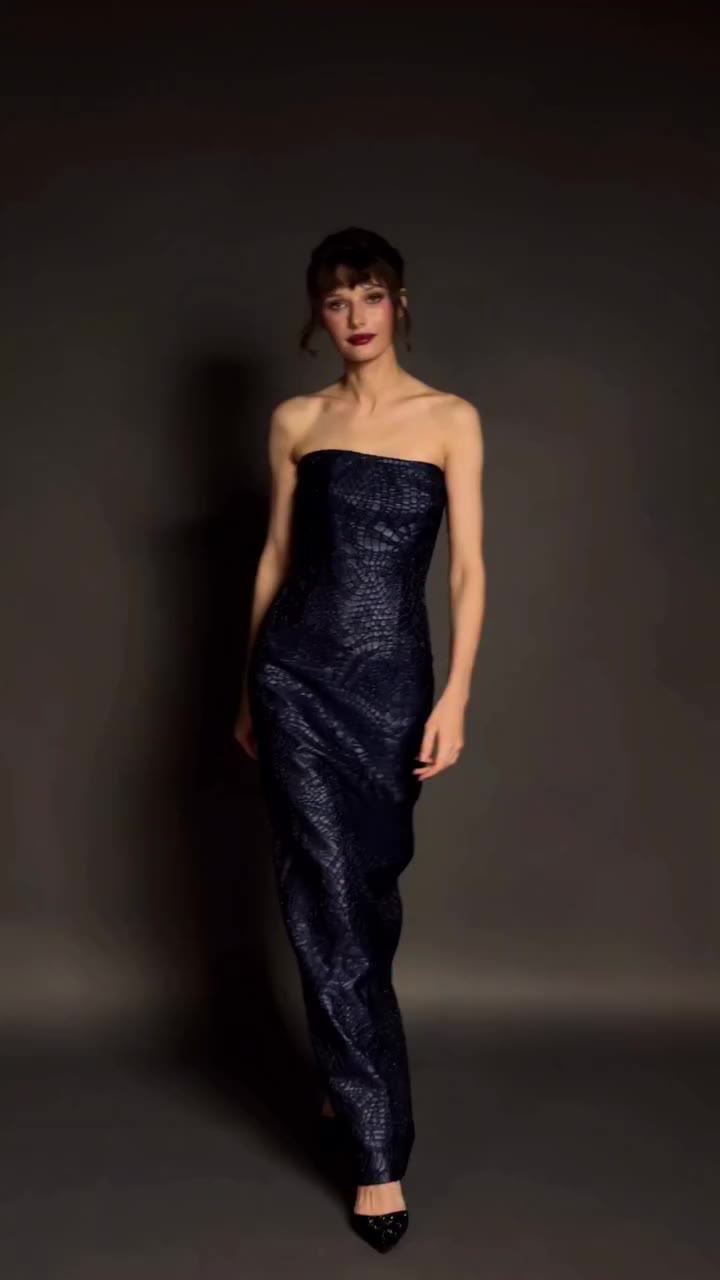 Looks like leather. Feels like air. The Mosaic Dress in deep Indigo …