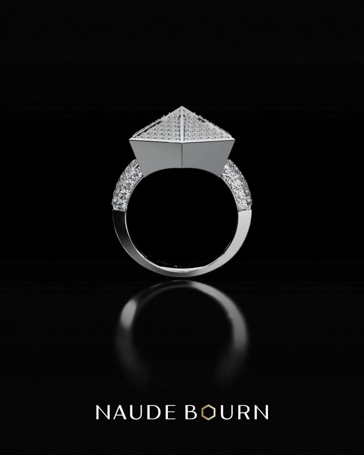 Giza | Cocktail Ring | 18k White Gold | Pavé Hexagon Diamonds | 47 Stones |…