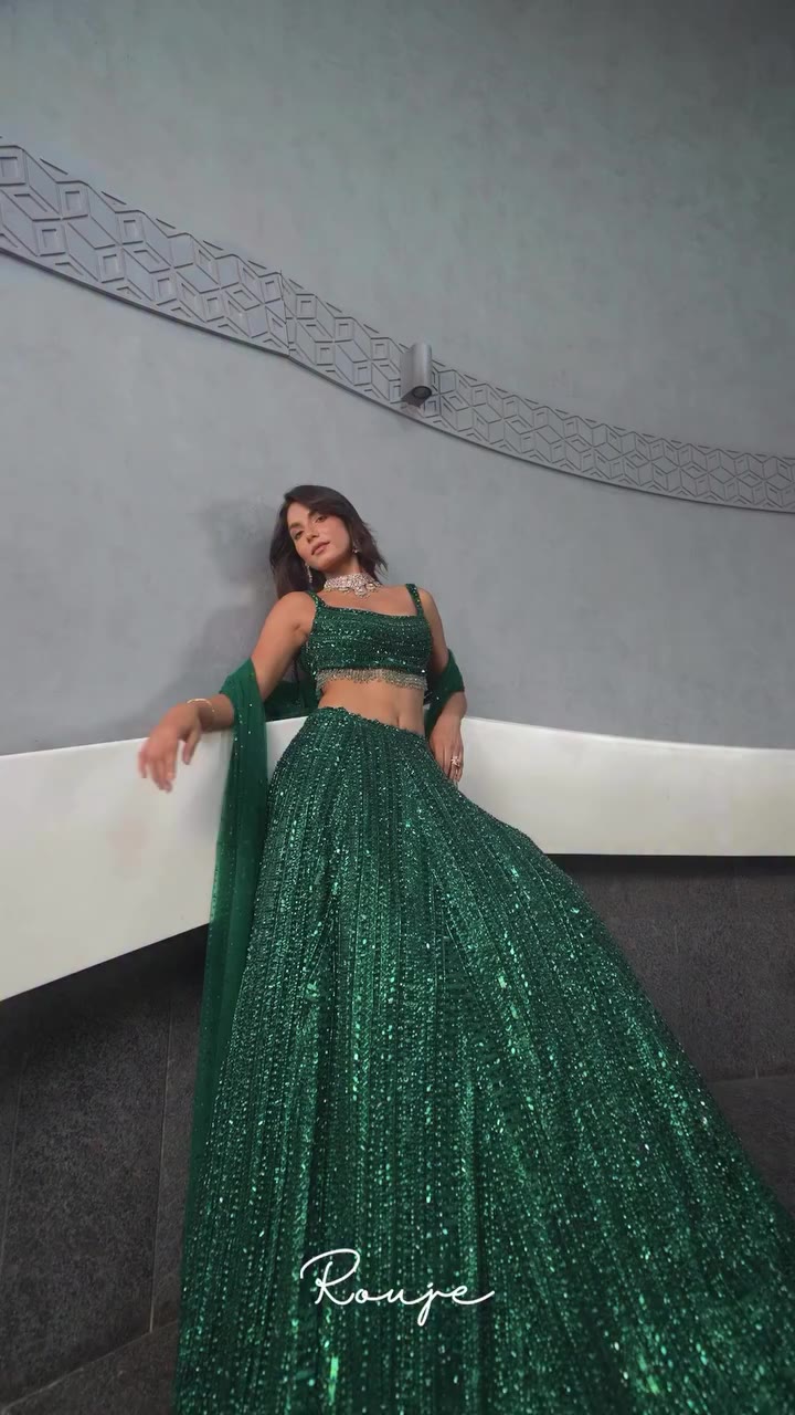 How wearing a glam lehenga sounds to us 💚 ZELIA - Emerald green lehenga hand…