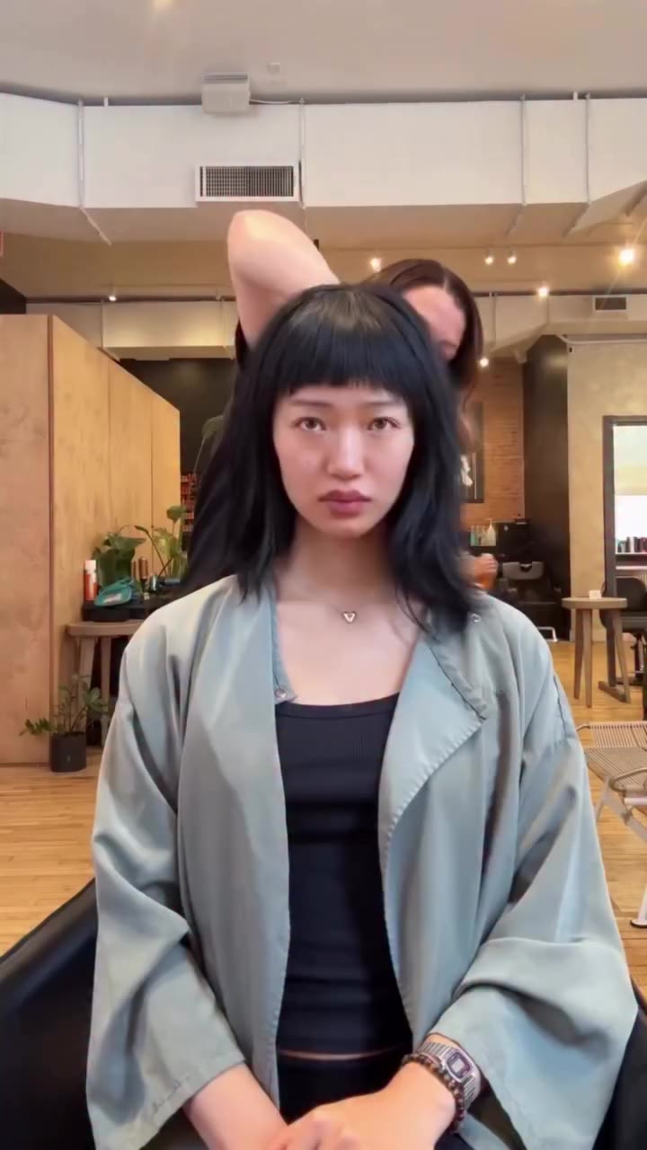 The trick to getting perfectly styles micro bangs? A little PICTURE THIS Dry…